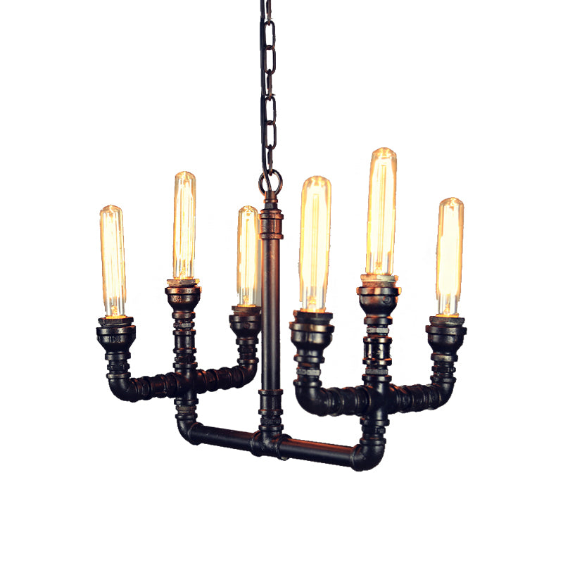 6 Heads Ceiling Chandelier Factory Trident Metallic Suspension Pendant in Black for Restaurant Clearhalo 'Cast Iron' 'Ceiling Lights' 'Chandeliers' 'Industrial Chandeliers' 'Industrial' 'Metal' 'Middle Century Chandeliers' 'Rustic Chandeliers' 'Tiffany' Lighting' 1043886