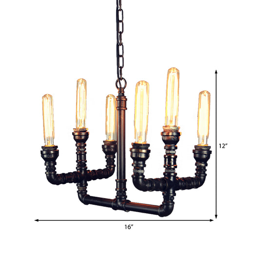 6 Heads Ceiling Chandelier Factory Trident Metallic Suspension Pendant in Black for Restaurant Clearhalo 'Cast Iron' 'Ceiling Lights' 'Chandeliers' 'Industrial Chandeliers' 'Industrial' 'Metal' 'Middle Century Chandeliers' 'Rustic Chandeliers' 'Tiffany' Lighting' 1043887