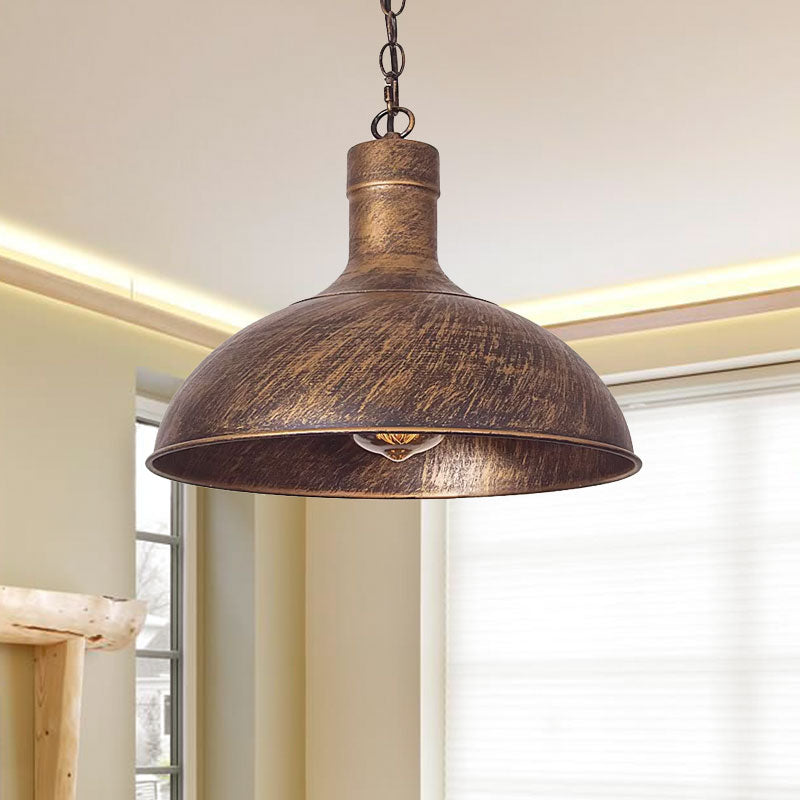 Metal Aged Brass/Black Pendant Lighting Dome Shade 1 Light Vintage Style Hanging Ceiling Lamp for Balcony Clearhalo 'Art Deco Pendants' 'Black' 'Cast Iron' 'Ceiling Lights' 'Ceramic' 'Crystal' 'Industrial Pendants' 'Industrial' 'Metal' 'Middle Century Pendants' 'Pendant Lights' 'Pendants' 'Rustic Pendants' 'Tiffany' Lighting' 1043908