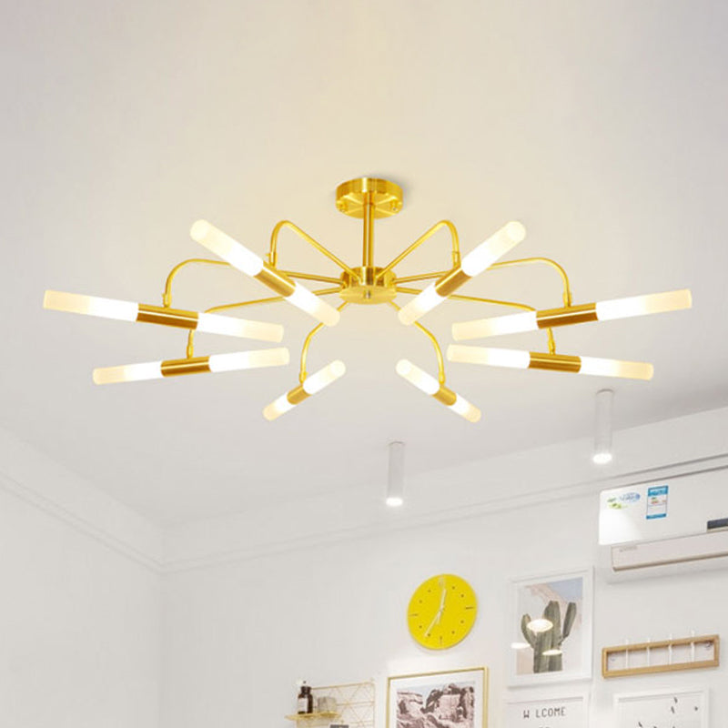 Acrylic Tube Shade Ceiling Chandelier Hotel 12/16 Lights Modern Metal Hanging Lamp in Gold Clearhalo 'Ceiling Lights' 'Chandeliers' 'Modern Chandeliers' 'Modern' Lighting' 1043931