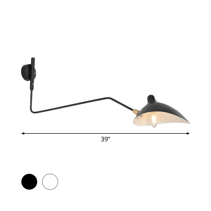 1/2-Light Living Room Wall Sconce with Curved Arm Metallic Shade Modern Style Black/White Wall Mounted Lamp Clearhalo 'Cast Iron' 'Glass' 'Industrial' 'Modern wall lights' 'Modern' 'Tiffany' 'Traditional wall lights' 'Wall Lamps & Sconces' 'Wall Lights' Lighting' 1044048