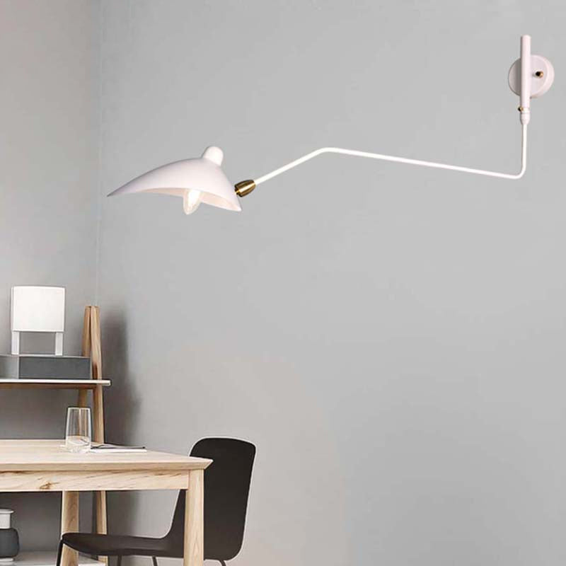 1/2-Light Living Room Wall Sconce with Curved Arm Metallic Shade Modern Style Black/White Wall Mounted Lamp White Clearhalo 'Cast Iron' 'Glass' 'Industrial' 'Modern wall lights' 'Modern' 'Tiffany' 'Traditional wall lights' 'Wall Lamps & Sconces' 'Wall Lights' Lighting' 1044054