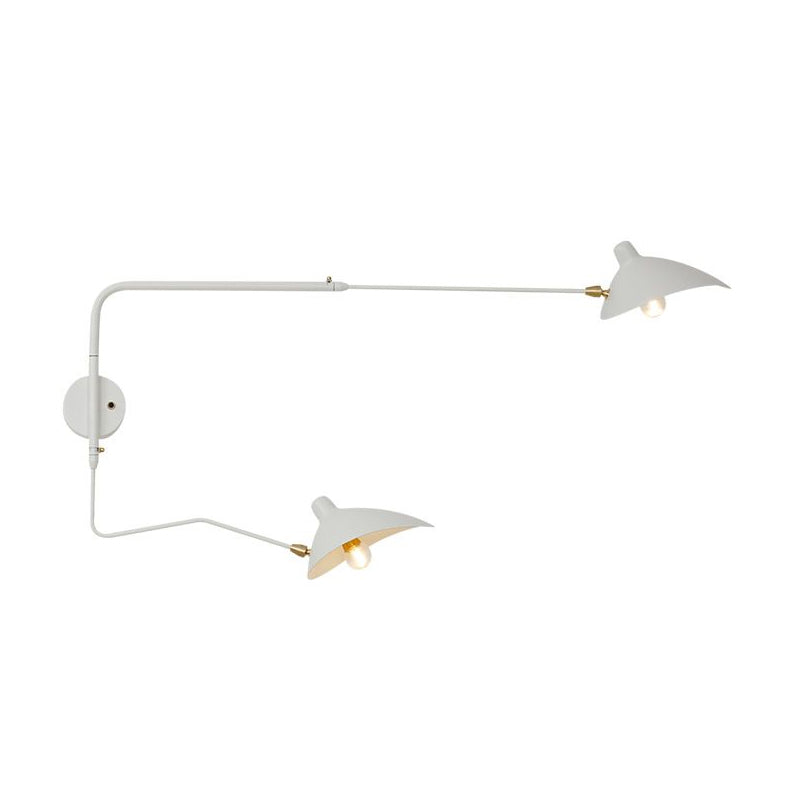 1/2-Light Living Room Wall Sconce with Curved Arm Metallic Shade Modern Style Black/White Wall Mounted Lamp Clearhalo 'Cast Iron' 'Glass' 'Industrial' 'Modern wall lights' 'Modern' 'Tiffany' 'Traditional wall lights' 'Wall Lamps & Sconces' 'Wall Lights' Lighting' 1044060