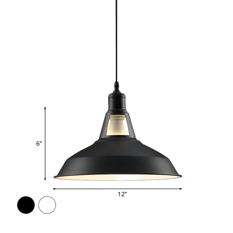 Farmhouse Barn Shade Hanging Lamp 10.5/12/15 Inch Wide 1 Light Metallic Pendant Light Fixture in Black/White for Hotel Clearhalo 'Art Deco Pendants' 'Black' 'Cast Iron' 'Ceiling Lights' 'Ceramic' 'Crystal' 'Industrial Pendants' 'Industrial' 'Metal' 'Middle Century Pendants' 'Pendant Lights' 'Pendants' 'Rustic Pendants' 'Tiffany' Lighting' 1044137