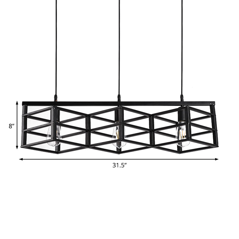 Black Linear Cage Suspension Light Vintage Industrial Metal 3 Bulbs Hallway Pendant Lamp Clearhalo 'Art Deco Pendants' 'Black' 'Cast Iron' 'Ceiling Lights' 'Ceramic' 'Crystal' 'Industrial Pendants' 'Industrial' 'Metal' 'Middle Century Pendants' 'Pendant Lights' 'Pendants' 'Rustic Pendants' 'Tiffany' Lighting' 104684