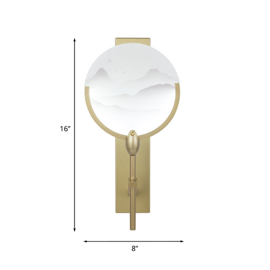 Chinese Round Fan Mural Light Acrylic Bedside LED Wall Mounted Light Fixture in Gold Clearhalo 'Wall Lamps & Sconces' 'Wall Lights' Lighting' 1046861