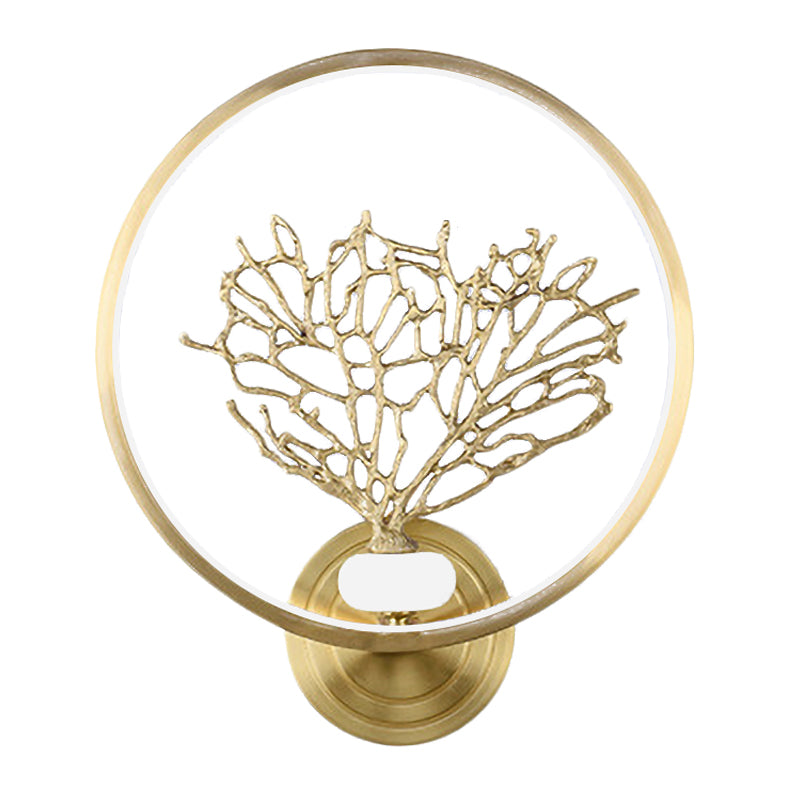 Gold Tree Wall Mount Light Contemporary LED Metallic Wall Mural Lamp with Glowing Hook Clearhalo 'Wall Lamps & Sconces' 'Wall Lights' Lighting' 1046910