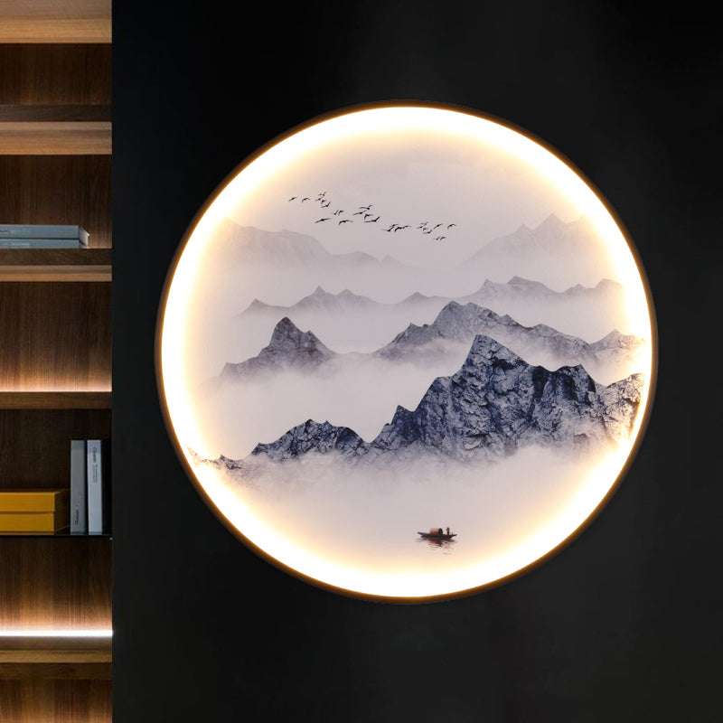 Blue Foggy Mountain Wall Mural Light Asia Aluminum LED Wall Mounted Lighting for Living Room Decoration Blue B Clearhalo 'Wall Lamps & Sconces' 'Wall Lights' Lighting' 1047092