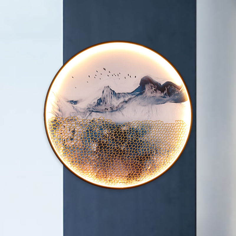 Blue Foggy Mountain Wall Mural Light Asia Aluminum LED Wall Mounted Lighting for Living Room Decoration Blue A Clearhalo 'Wall Lamps & Sconces' 'Wall Lights' Lighting' 1047096