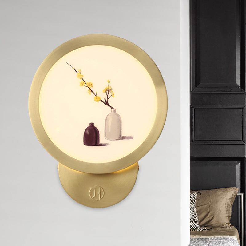 Flower Pot Bedside Wall Mount Mural Lamp Acrylic Minimalist LED Wall Lighting Fixture in Gold Gold Clearhalo 'Wall Lamps & Sconces' 'Wall Lights' Lighting' 1047110