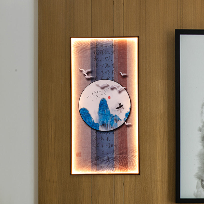Fabric Script/Landscapes Mural Lighting Chinese Style LED Wall Mounted Lamp in Black for Living Room Clearhalo 'Wall Lamps & Sconces' 'Wall Lights' Lighting' 1047166