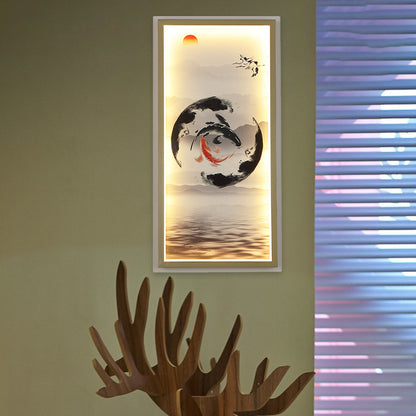 Chinese Carps Painting Fabric Mural Lamp LED Wall Sconce Light in Black and Red for Dining Room Black-Red Clearhalo 'Wall Lamps & Sconces' 'Wall Lights' Lighting' 1047182