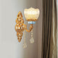 Single Ribbed Glass Wall Lamp Retro Gold Flower Bedroom Wall Mount Light Fixture Clearhalo 'Wall Lamps & Sconces' 'Wall Lights' Lighting' 1047221