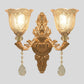 Gold 1/2-Light Wall Lighting Countryside Carved Glass Scalloped Sconce Light Fixture Clearhalo 'Wall Lamps & Sconces' 'Wall Lights' Lighting' 1047231