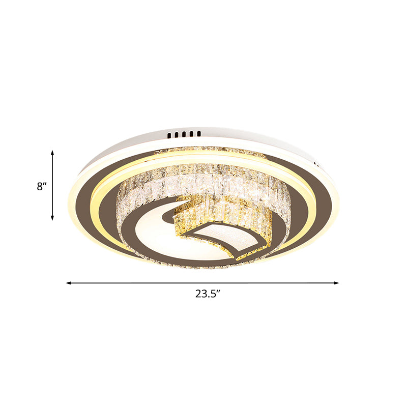 Rounded Bedroom Flushmount Minimalist Beveled Glass Crystal LED Nickel Close to Ceiling Lighting Clearhalo 'Ceiling Lights' 'Close To Ceiling Lights' 'Close to ceiling' 'Flush mount' Lighting' 1047240