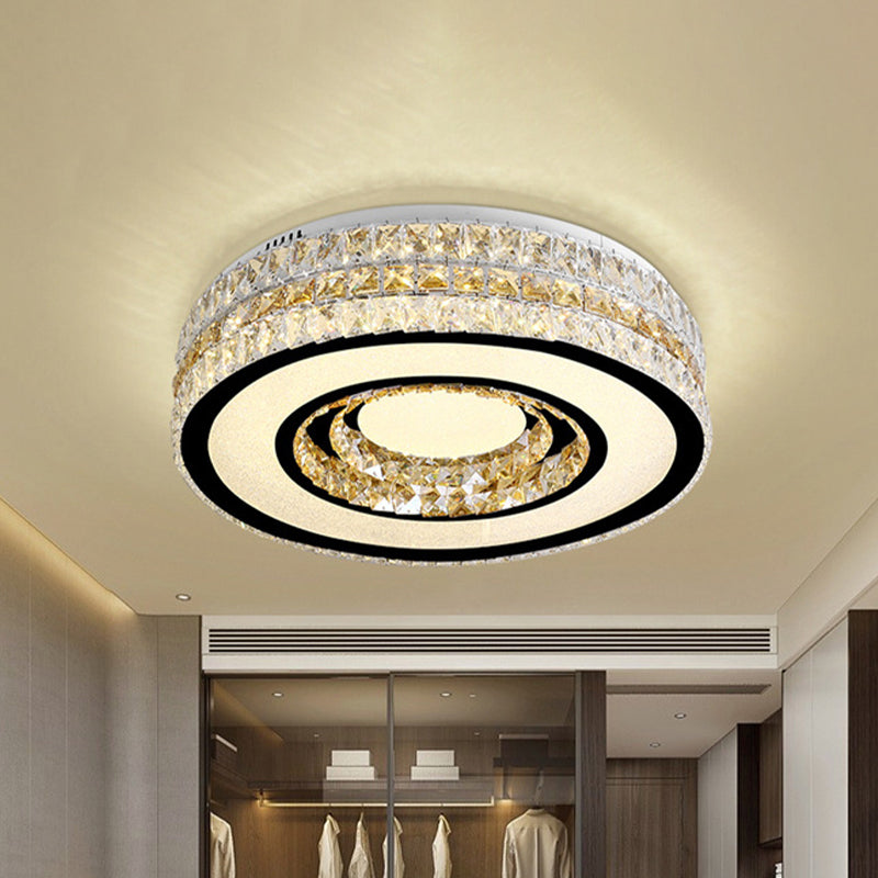 Inserted Crystal Nickel Flushount Drum LED Minimalist Close to Ceiling Lamp for Bedroom