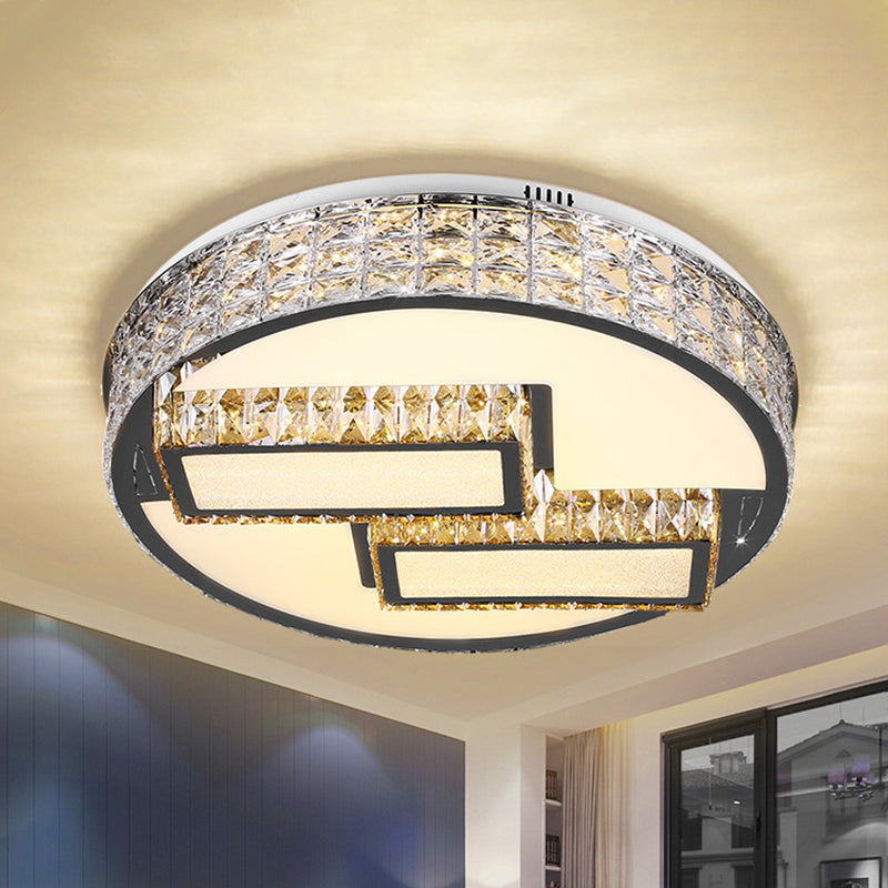 LED Drum Close to Ceiling Lighting Fixture Modernism Stainless Steel Inserted Crystal Flushmount - Stainless-Steel - Clearhalo - 'Ceiling Lights' - 'Close To Ceiling Lights' - 'Close to ceiling' - 'Flush mount' - Lighting' - 1047249
