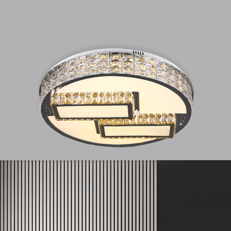 LED Drum Close to Ceiling Lighting Fixture Modernism Stainless Steel Inserted Crystal Flushmount - Clearhalo - 'Ceiling Lights' - 'Close To Ceiling Lights' - 'Close to ceiling' - 'Flush mount' - Lighting' - 1047250
