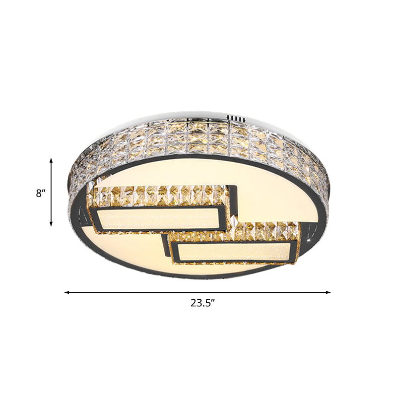 LED Drum Close to Ceiling Lighting Fixture Modernism Stainless Steel Inserted Crystal Flushmount - Clearhalo - 'Ceiling Lights' - 'Close To Ceiling Lights' - 'Close to ceiling' - 'Flush mount' - Lighting' - 1047252