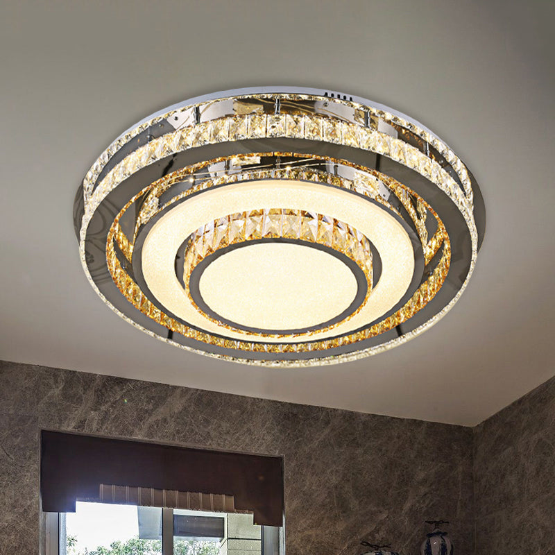 Simple Rounded Close to Ceiling Lighting Fixture Inserted Crystal LED Flushmount in Nickel Nickel Clearhalo 'Ceiling Lights' 'Close To Ceiling Lights' 'Close to ceiling' 'Flush mount' Lighting' 1047281
