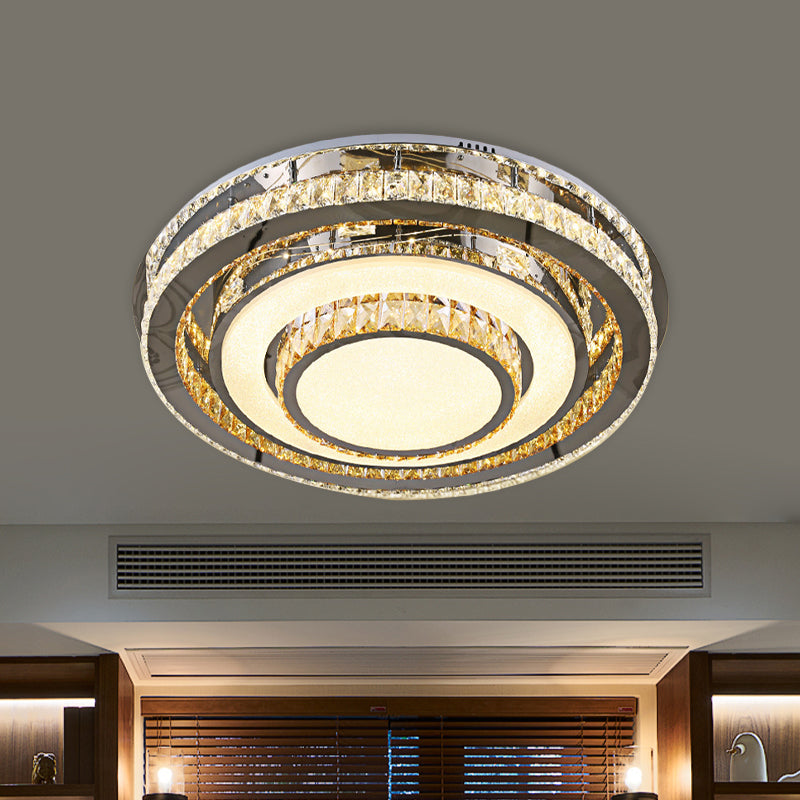 Simple Rounded Close to Ceiling Lighting Fixture Inserted Crystal LED Flushmount in Nickel Clearhalo 'Ceiling Lights' 'Close To Ceiling Lights' 'Close to ceiling' 'Flush mount' Lighting' 1047282