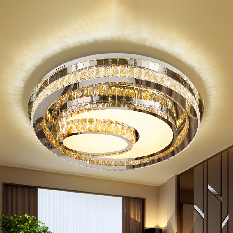 LED Flushmount Ceiling Lamp Nordic Round Beveled Glass Crystal Lighting Fixture in Chrome - Stainless-Steel - Clearhalo - 'Ceiling Lights' - 'Close To Ceiling Lights' - 'Close to ceiling' - 'Flush mount' - Lighting' - 1047285