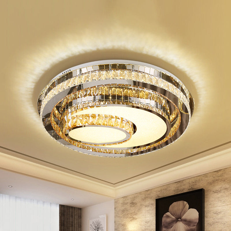LED Flushmount Ceiling Lamp Nordic Round Beveled Glass Crystal Lighting Fixture in Chrome - Clearhalo - 'Ceiling Lights' - 'Close To Ceiling Lights' - 'Close to ceiling' - 'Flush mount' - Lighting' - 1047286