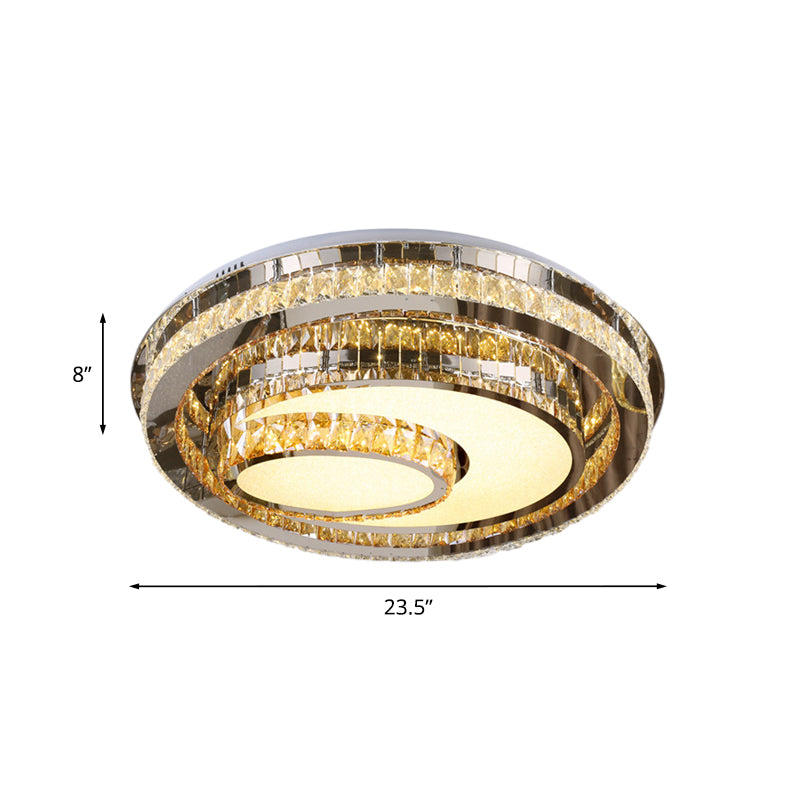LED Flushmount Ceiling Lamp Nordic Round Beveled Glass Crystal Lighting Fixture in Chrome - Clearhalo - 'Ceiling Lights' - 'Close To Ceiling Lights' - 'Close to ceiling' - 'Flush mount' - Lighting' - 1047288