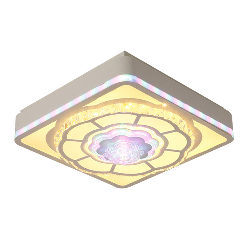 Square Bedroom Close to Ceiling Lamp Nordic Inserted Crystal White Flush Mount Light Fixture with Floral Design Clearhalo 'Ceiling Lights' 'Close To Ceiling Lights' 'Close to ceiling' 'Flush mount' Lighting' 1047303