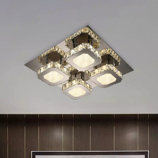 Stainless Steel Cubic Flush Mount Spotlight Contemporary Beveled Crystal LED Corridor Ceiling Lamp Clearhalo 'Ceiling Lights' 'Close To Ceiling Lights' 'Close to ceiling' 'Semi-flushmount' Lighting' 1047306