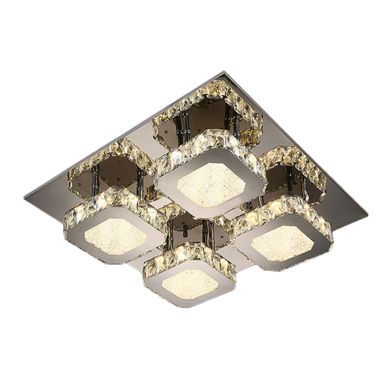 Stainless Steel Cubic Flush Mount Spotlight Contemporary Beveled Crystal LED Corridor Ceiling Lamp Clearhalo 'Ceiling Lights' 'Close To Ceiling Lights' 'Close to ceiling' 'Semi-flushmount' Lighting' 1047307