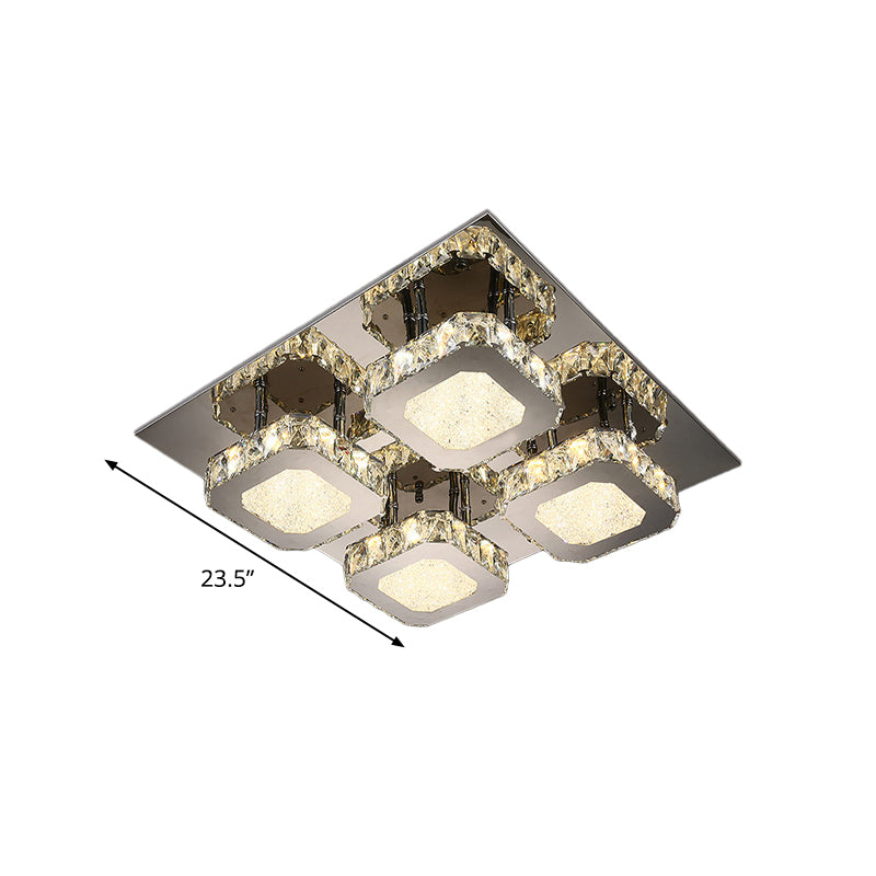 Stainless Steel Cubic Flush Mount Spotlight Contemporary Beveled Crystal LED Corridor Ceiling Lamp Clearhalo 'Ceiling Lights' 'Close To Ceiling Lights' 'Close to ceiling' 'Semi-flushmount' Lighting' 1047308