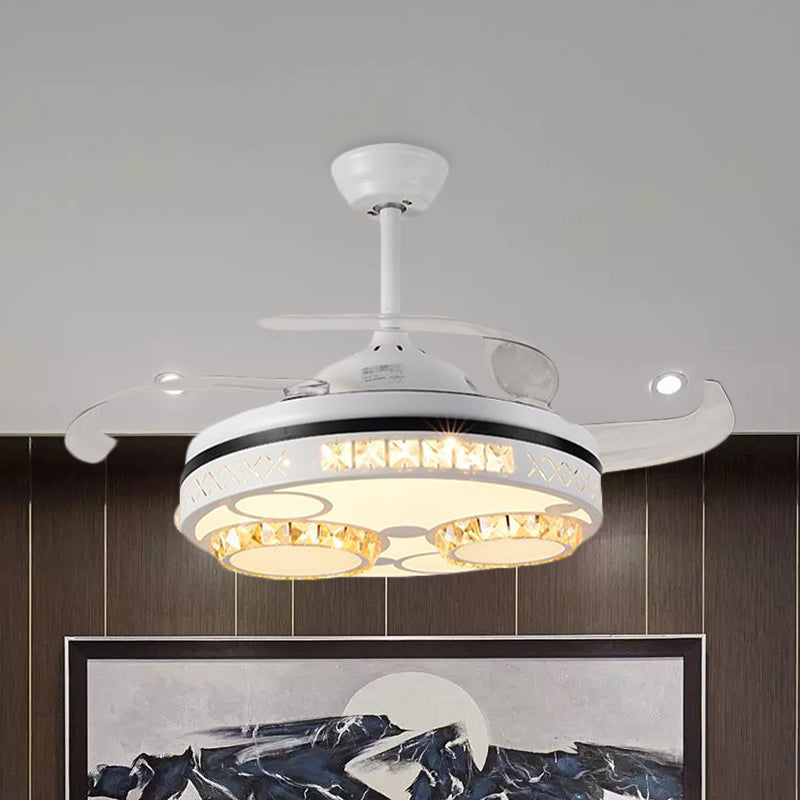 Drum Ceiling Fan Light Traditional 3 Blades 16" Width Crystal Pendant Fan Lighting in White White Clearhalo 'Ceiling Fans with Lights' 'Ceiling Fans' 'Modern Ceiling Fans' 'Modern' Lighting' 1047341