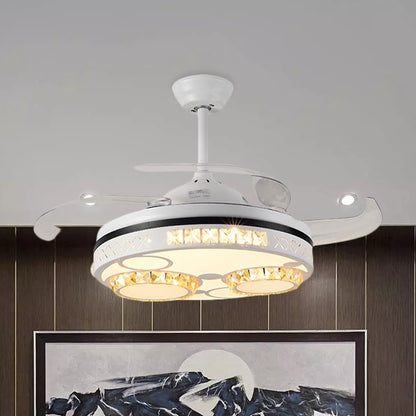 Drum Ceiling Fan Light Traditional 3 Blades 16" Width Crystal Pendant Fan Lighting in White White Clearhalo 'Ceiling Fans with Lights' 'Ceiling Fans' 'Modern Ceiling Fans' 'Modern' Lighting' 1047341
