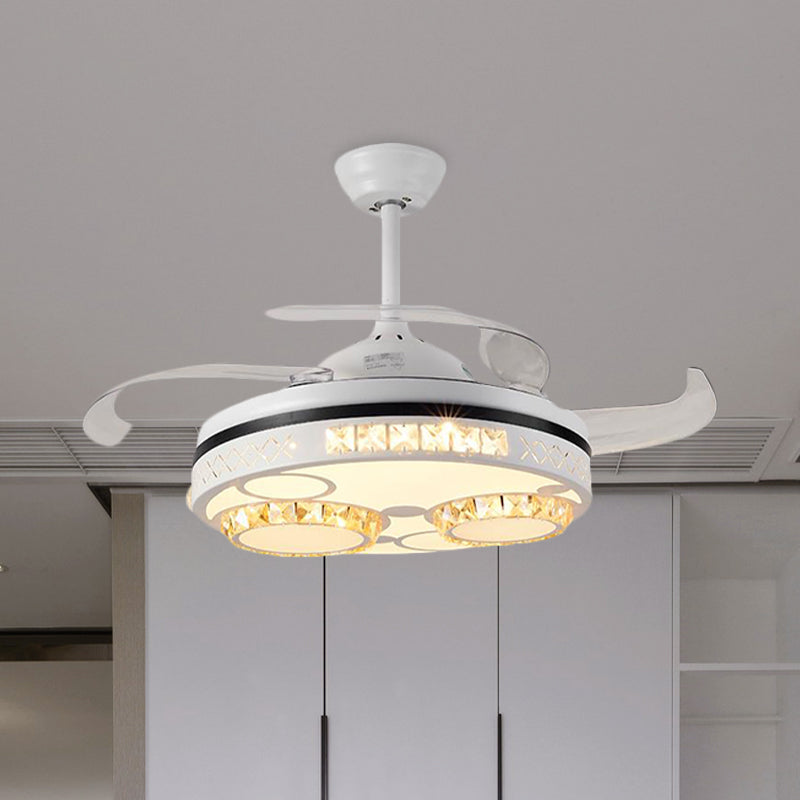Drum Ceiling Fan Light Traditional 3 Blades 16" Width Crystal Pendant Fan Lighting in White Clearhalo 'Ceiling Fans with Lights' 'Ceiling Fans' 'Modern Ceiling Fans' 'Modern' Lighting' 1047342