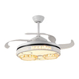 Drum Ceiling Fan Light Traditional 3 Blades 16" Width Crystal Pendant Fan Lighting in White Clearhalo 'Ceiling Fans with Lights' 'Ceiling Fans' 'Modern Ceiling Fans' 'Modern' Lighting' 1047343