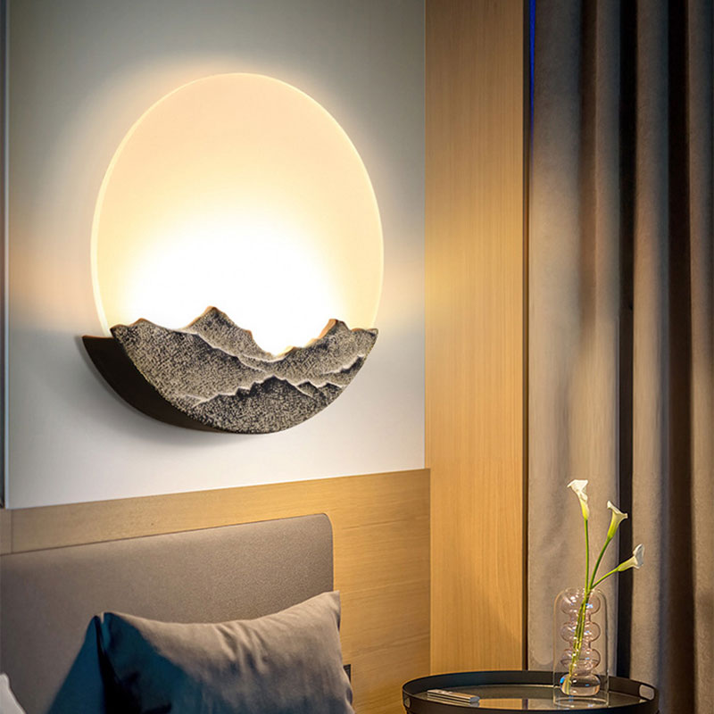 Moon Shaped Acrylic Mural Lighting Nordic Blue/Brown LED Wall Mount Lamp with Mountain Design Brown Clearhalo 'Wall Lamps & Sconces' 'Wall Lights' Lighting' 1047482
