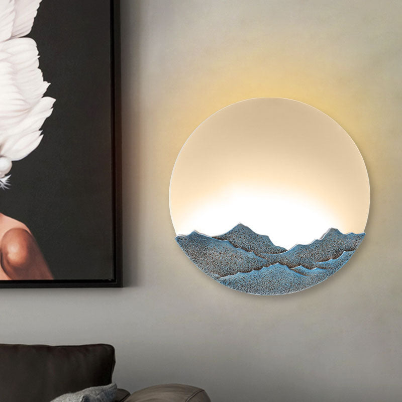 Moon Shaped Acrylic Mural Lighting Nordic Blue/Brown LED Wall Mount Lamp with Mountain Design Blue Clearhalo 'Wall Lamps & Sconces' 'Wall Lights' Lighting' 1047486