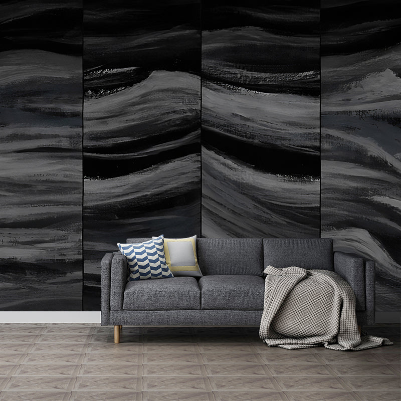 Extra Large Nordic Wall Art in Dark Color Geometries Wall Mural, Custom Size Available Black Clearhalo 'Wall Decor' 'Wall Mural' 1048113