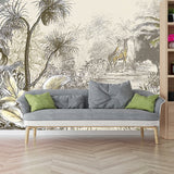 Simple Giraffe and Jungle Mural for Accent Wall, Custom-Made Wall Covering in Soft Grey