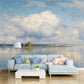 Contemporary Sky and River Mural Wallpaper in Blue and White Living Room Wall Art, Custom-Made Clearhalo 'Wall Decor' 'Wall Mural' 1048244