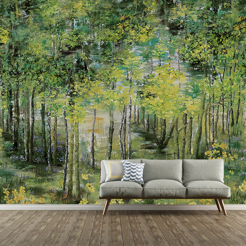 Large Illustration Deep Forest Mural for Guest Room Decor with Deep Forest Design in Dark Green Clearhalo 'Wall Decor' 'Wall Mural' 1048270