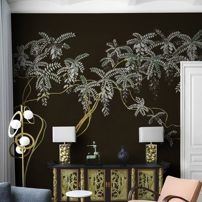 Entwined Trees Wall Mural Decal for Accent Wall, Natural Color, Personalized Size Available Black Clearhalo 'Wall Decor' 'Wall Mural' 1048309