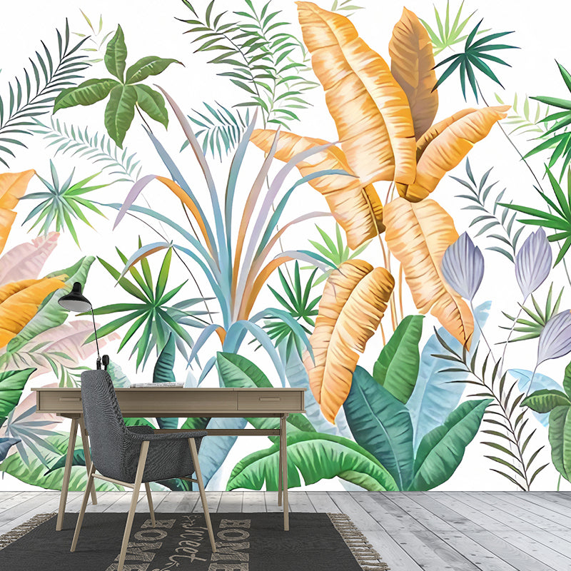 Enormous Illustration Banana Leaves Mural Wallpaper for Dining Room in Natural Color, Custom Size Available Clearhalo 'Wall Decor' 'Wall Mural' 1048365