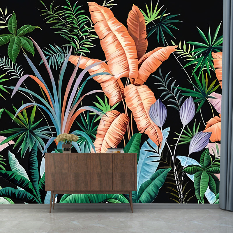 Enormous Illustration Banana Leaves Mural Wallpaper for Dining Room in Natural Color, Custom Size Available Clearhalo 'Wall Decor' 'Wall Mural' 1048370