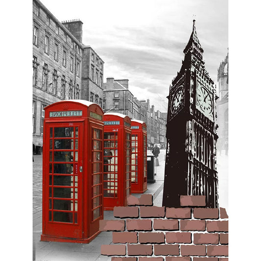 Custom Photography Nordic Mural Wallpaper for Coffee Shop with British Photo Booth Design in Red and Grey