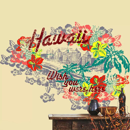 Decorative Hawaii and Blossom Mural Custom-Printed Minimalist Wall Covering for Accent Wall
