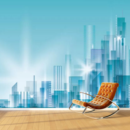 Simplicity Metropolis Wall Covering in Blue Meeting Room Decorative Wall Mural, Personalized Size Available Blue Clearhalo 'Wall Decor' 'Wall Mural' 1048516