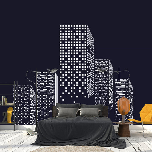 Illustration Urban Constructions Mural Wallpaper Full Size Wall Art for Meeting Room, Custom-Printed Clearhalo 'Wall Decor' 'Wall Mural' 1048527