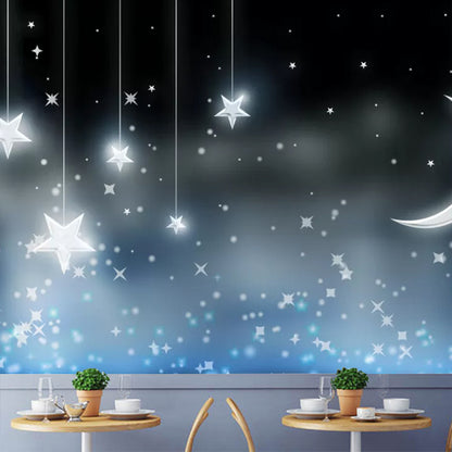 Decorative Stars and Moon Mural Non-Woven Fabric Simplicity Wall Art for Children's Bedroom Blue-Black Clearhalo 'Wall Decor' 'Wall Mural' 1048642